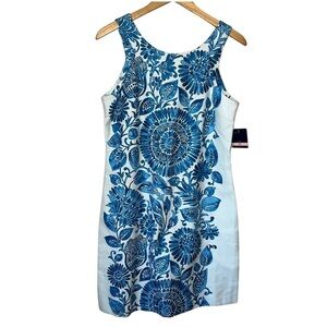 Just…Taylor NWT Halter Dress Pop Hopsak Medallion Leaf Blue Cotton Size 10